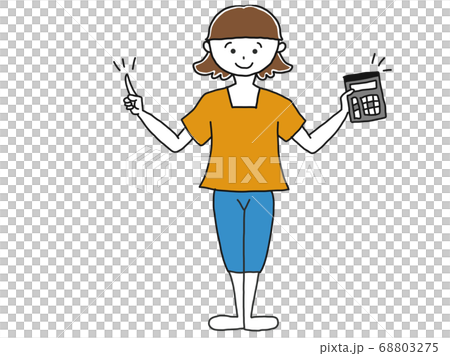 家計のやりくり家計簿を計算する女性の全身イラストの素材 家計のやりくり家計簿を計算する女性の全身イラストの素材 68803275