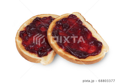 Two slices of toast with raspberry jam jelly Two slices of toast with raspberry jam jelly 68803377