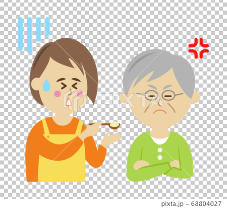 辛い・難しいシニア介護の食事イラストイメージ 68804027