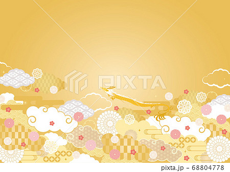 背景素材-和の雲柄と龍神2 68804778
