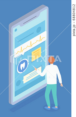 Isometric illustration of dentist consultation. Providing remote doctoral services. Vector image 68804812