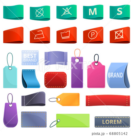 Cloth label icons set, cartoon style Cloth label icons set, cartoon style 68805142