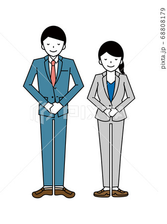 スーツのサラリーマンがお辞儀するシンプルなイラスト 男性と女性のイラスト素材