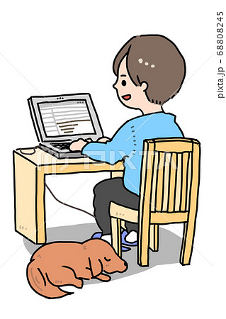 家でパソコン仕事をする男性のイラスト素材 6045 家でパソコン仕事をする男性のイラスト素材 6045