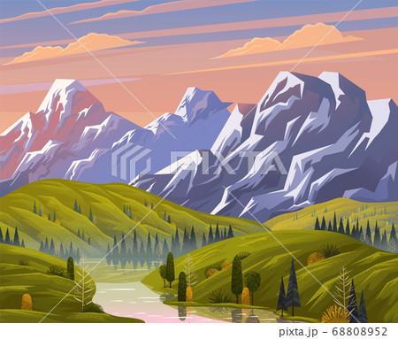 Natural landscape background with mountains,のイラスト素材 