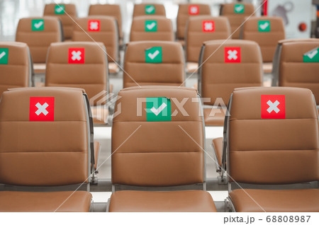 Row of chair with social distance sign 68808987