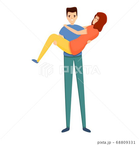 Boy take future bride icon, cartoon style Boy take future bride icon, cartoon style 68809331
