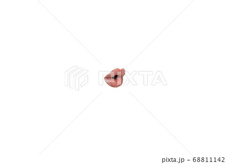 Close-up view of female mouth wearing lipstick isolated on white studio background 68811142