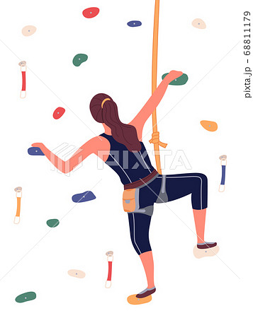 Girl is climbing in climbing hall. Bouldering equipment. Indoor activity. Flat illustration 68811179