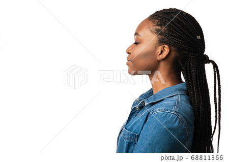 Profile Portrait Of Black Girl With Braided Hairstyle, White Background 68811366