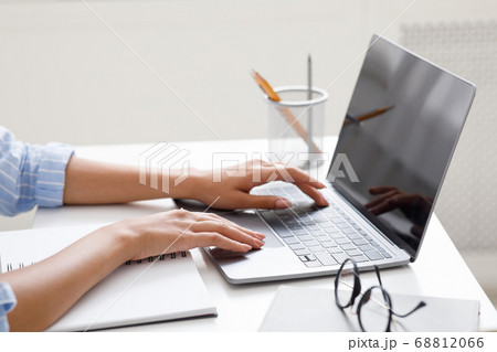 Hobby, work and study online. African american girl typing on laptop at workplace 68812066