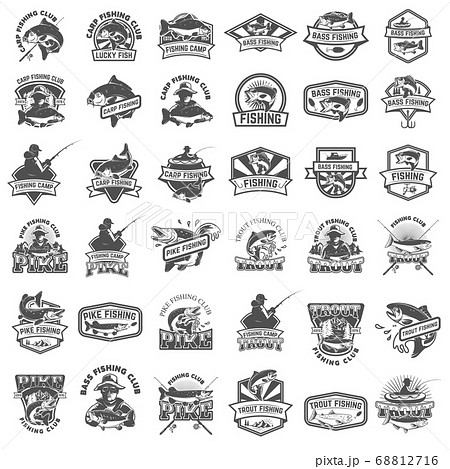 Big set of fishing icons. Carp fishing, trout 68812716