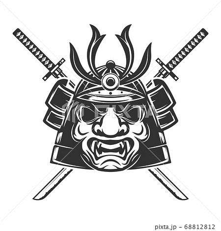 Samurai mask with crossed swords isolated on white Samurai mask with crossed swords isolated on white 68812812