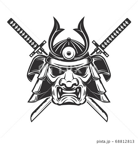 Samurai mask with crossed swords isolated on white Samurai mask with crossed swords isolated on white 68812813