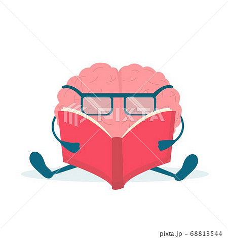Cute Brain Character Reading Book Sitting Over White Background, Illustration Cute Brain Character Reading Book Sitting Over White Background, Illustration 68813544