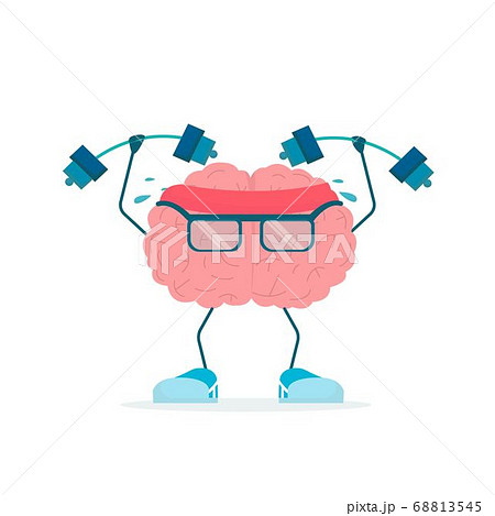 Brain Character Exercising With Dumbbells Over White Background, Vector 68813545