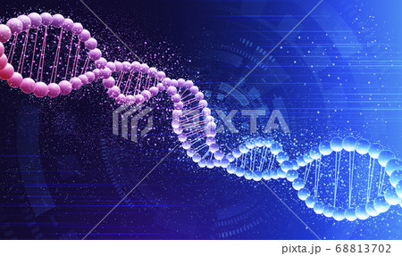 Genetics and biotechnology. Double DNA spiral on blue background, creative illustration 68813702