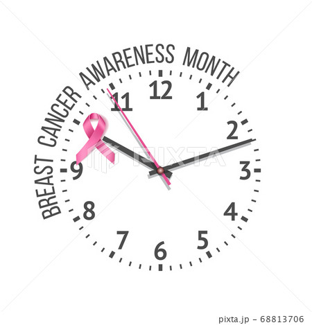 Clock with pink ribbon on clock face. Concept of Breast cancer awareness Clock with pink ribbon on clock face. Concept of Breast cancer awareness 68813706