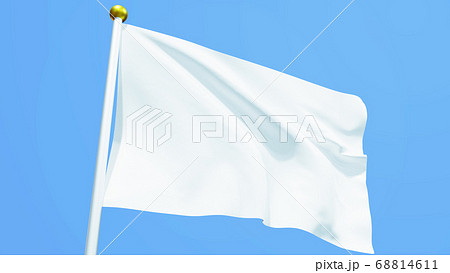 空を背景にした無地の白い旗のイラスト素材