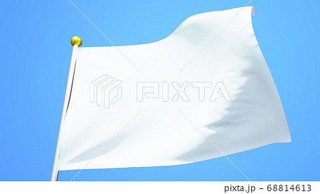 空を背景にした無地の白い旗のイラスト素材