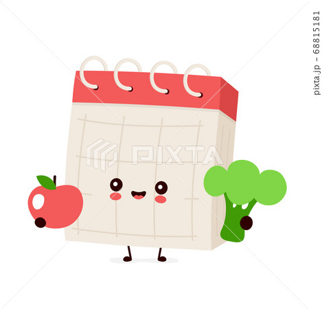 Cute happy desk calendar with apple and broccoli Cute happy desk calendar with apple and broccoli 68815181