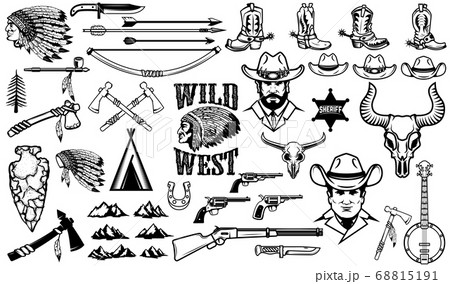 Big set of wild west icons.Cowboys, indians, 68815191