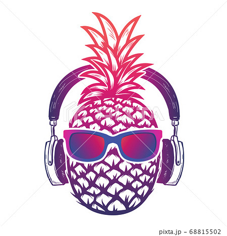 Pineapple With Sunglases And Headphones Summerのイラスト素材