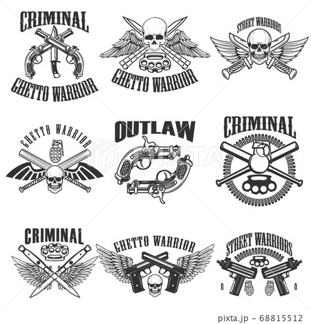 Set of outlaw, criminal, street warrior emblems. Set of outlaw, criminal, street warrior emblems. 68815512