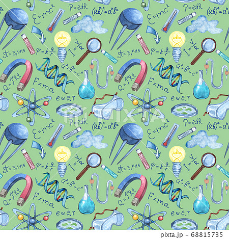 Back to school - Science seamless pattern. Watercolor educational background. Can be used for wallpaper, pattern fills, textile, web page background, surface textures. 68815735
