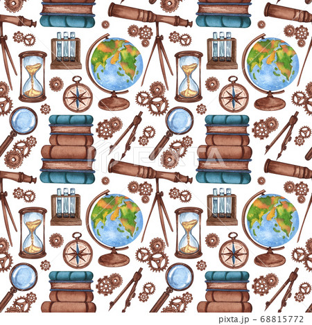 Back to school - Science seamless pattern. Watercolor educational background. Can be used for wallpaper, pattern fills, textile, web page background, surface textures. 68815772