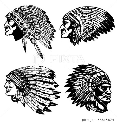 Set of native american heads in headdress. Design 68815874