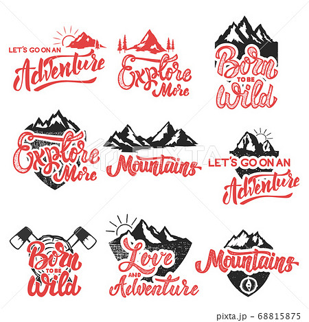 hiking, mountain exploration emblems. Handwritten hiking, mountain exploration emblems. Handwritten 68815875