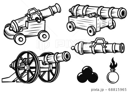 Set of ancient cannons illustrations. Design Set of ancient cannons illustrations. Design 68815965