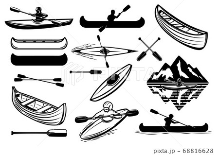 Set of the kayaking sport icons. Canoe, boats, 68816628