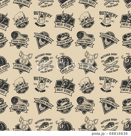 Set of meat store, fresh meat labels seamless Set of meat store, fresh meat labels seamless 68816636