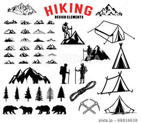 Set of hiking, outdoor, mountains design elements. Set of hiking, outdoor, mountains design elements. 68816638