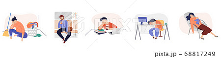 Set of tired, sleepy people, office workers, tired mother with postnatal depression, student, sleepy 68817249