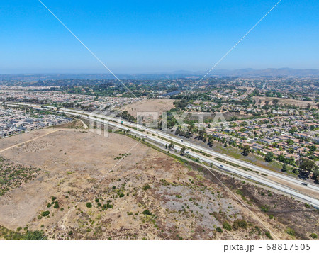 Aerial view of highway, freeway road with vehicle in movement in San Diego 68817505