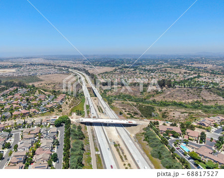Aerial view of highway, freeway road with vehicle in movement in San Diego 68817527