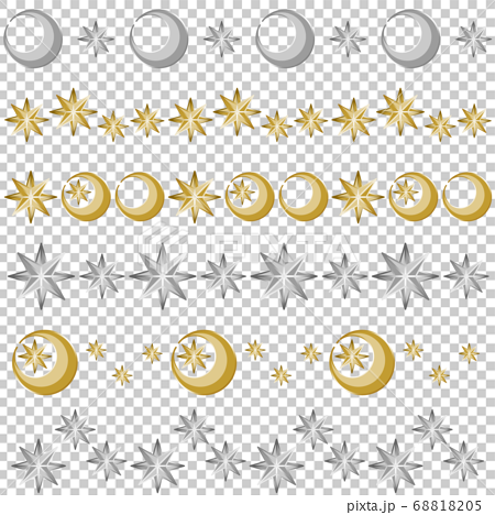 アンティークな月と星のラインセットのイラスト素材 6105