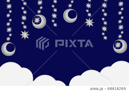 アンティークな月と星の背景2　長方形　モビールと雲　ギャラクシー 68818269