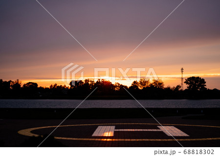 runway for helicopters at sunset evening runway for helicopters at sunset evening 68818302
