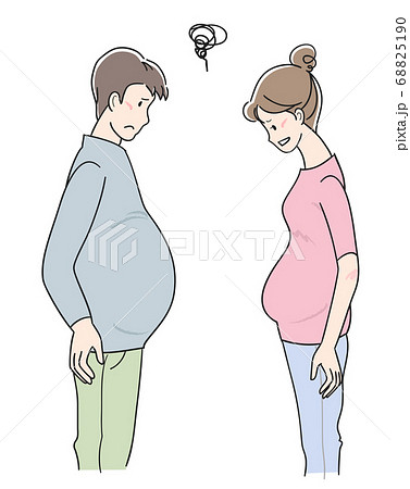 内臓肥満に悩む男性と女性のイラスト素材