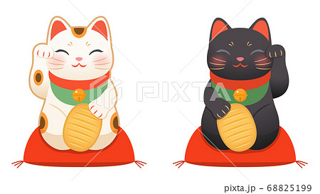 小判を持つ白と黒の招き猫 セットのイラスト素材 [68825199] - PIXTA