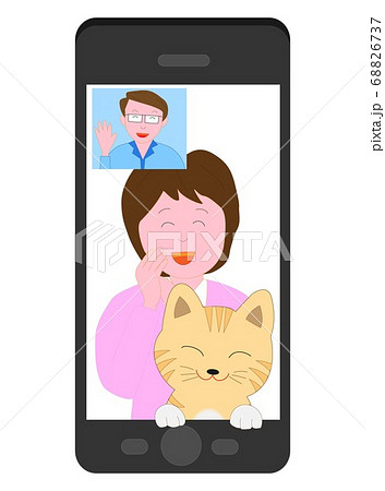 スマートフォンでビデオ通話するカップルのイラスト素材