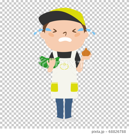 泣いてる八百屋さんの男性のイラスト。 68826788