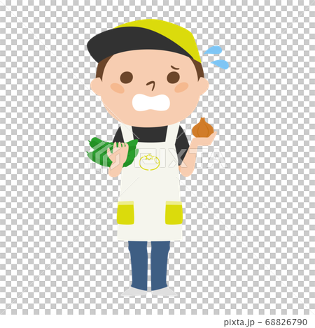 困ってる八百屋さんの男性のイラスト。 68826790