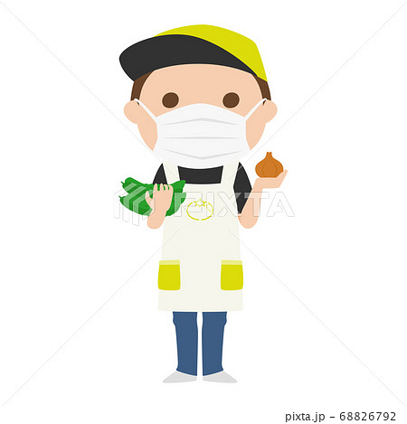マスクをしてる八百屋さんの男性のイラスト。 68826792
