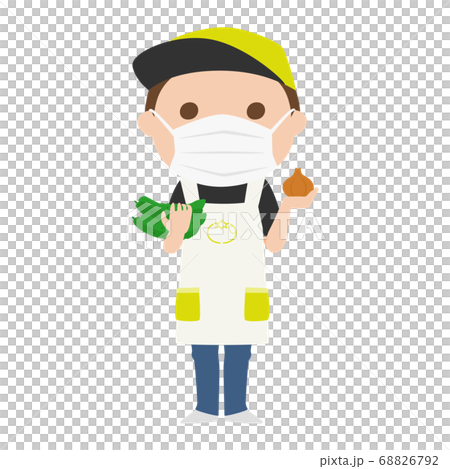 マスクをしてる八百屋さんの男性のイラスト。 68826792