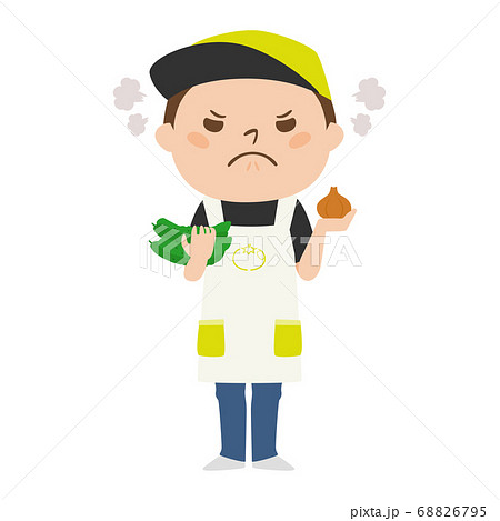 怒ってる八百屋さんの男性のイラスト。 怒ってる八百屋さんの男性のイラスト。 68826795